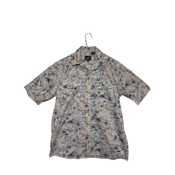 Roper Other - Roper Pearl Snap Shirt Mens‎ Medium Cream Blue Floral Hibiscus Western Rodeo